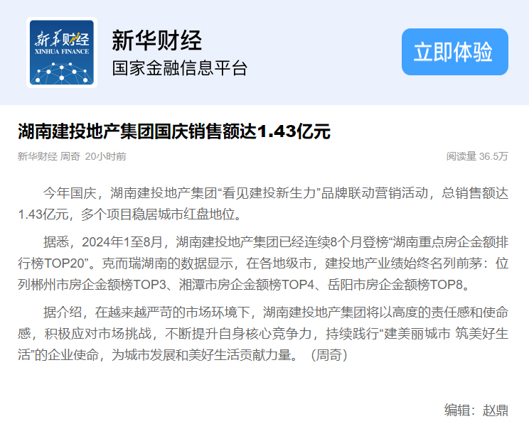 媒體關(guān)注 | 湖南建投地產(chǎn)集團(tuán)國(guó)慶勁銷(xiāo)1.43億獲多家媒體關(guān)注報(bào)道！
