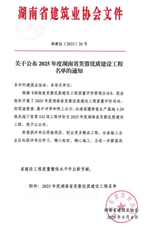 雙盤喜報(bào) 萬樓湘璽與融城名著同獲湖南省建設(shè)工程最高榮譽(yù)
